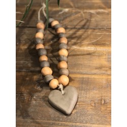 collier faïence brut coeur ( brun / terracotta )